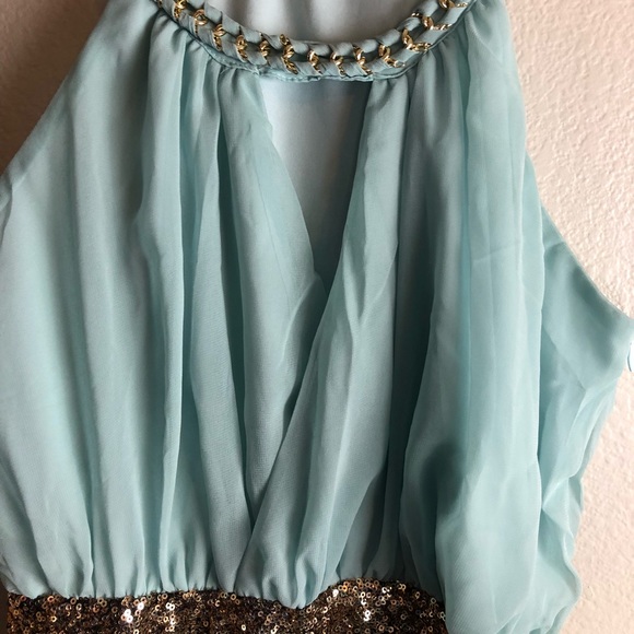 XTaren Teal & Gold Sequin Cocktail Dress L - Picture 4 of 8